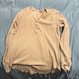 Aerie Tan Waffle Henley Shirt
